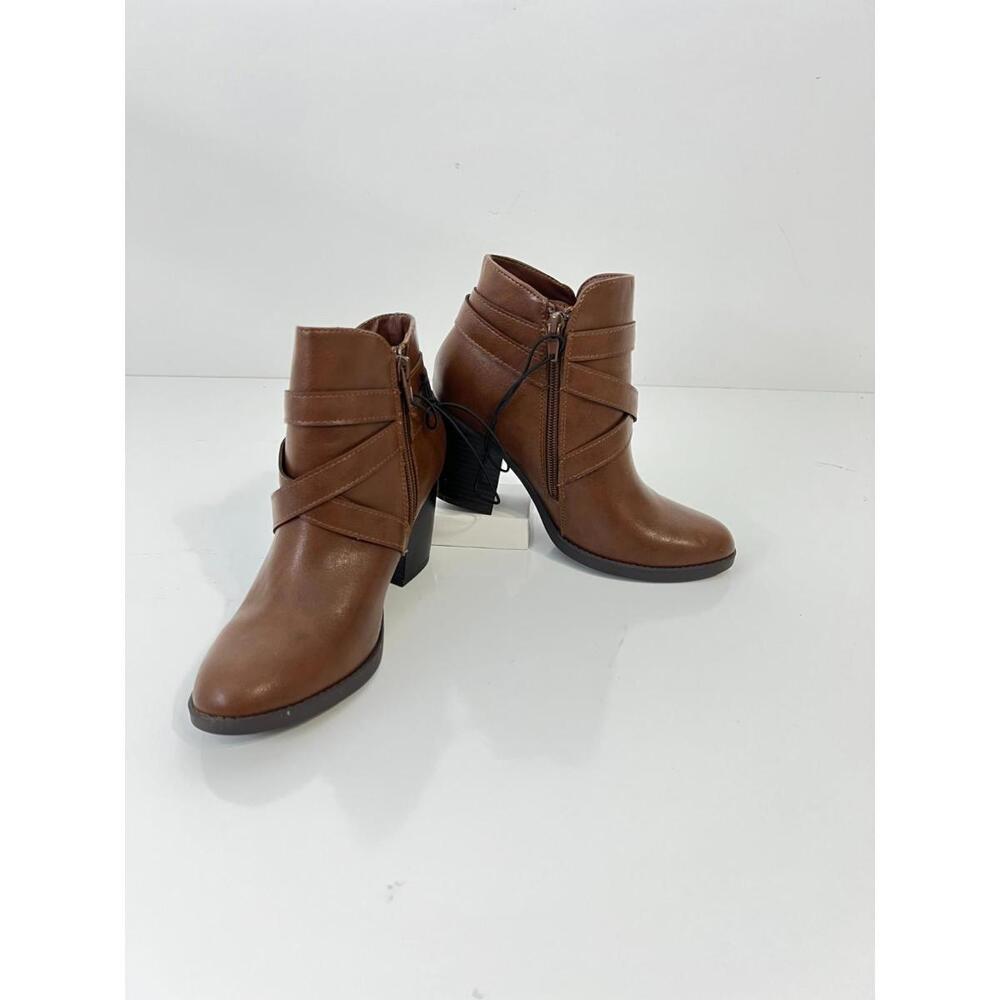 Style & Co Womens Zetaa Strappy Belt Heel Booties Brown Smooth Size 5.5M NIB
